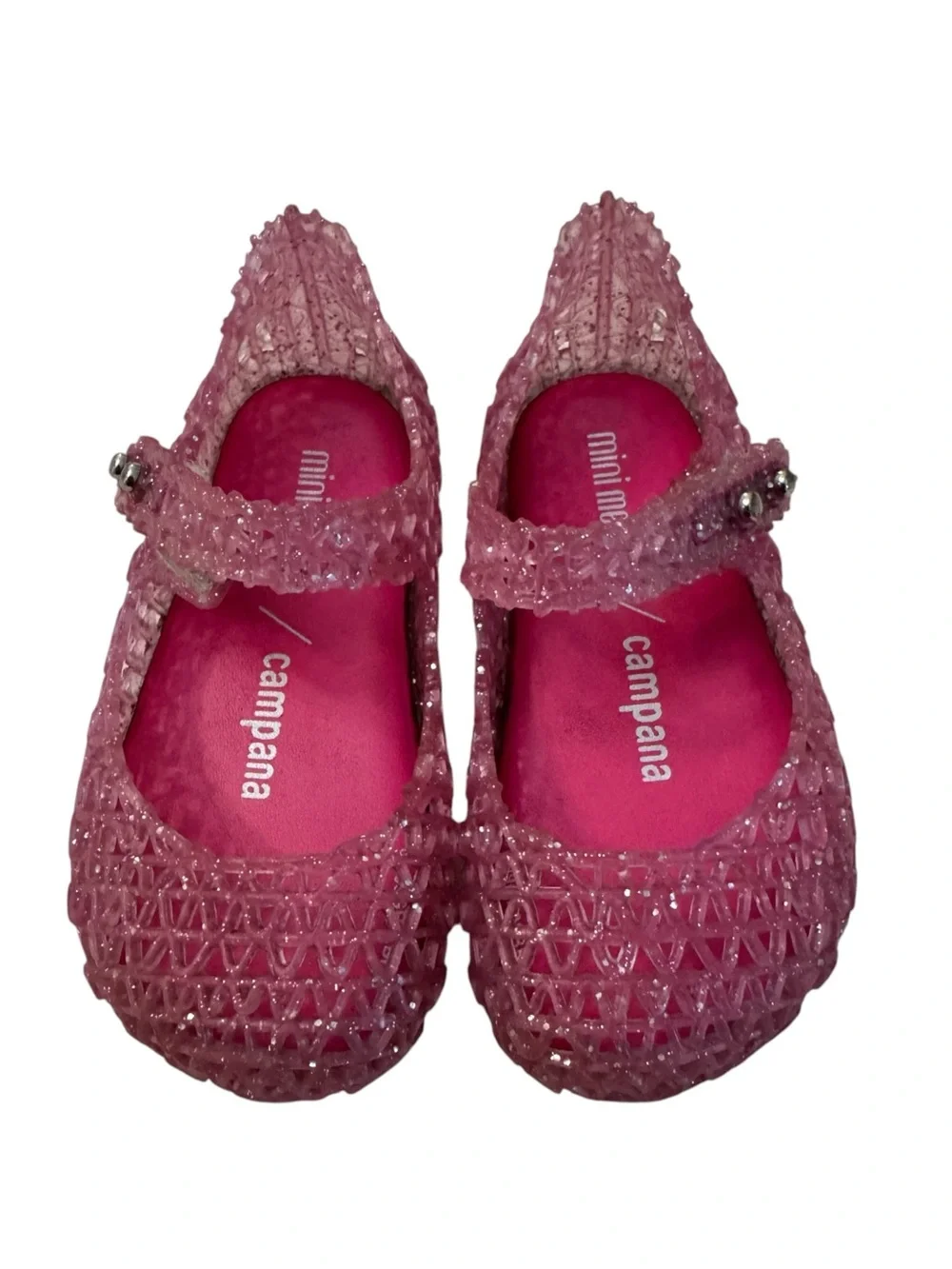 Mini Melissa Campana Zig Zag Pink Glitter Mary Jane Jelly Shoes Size 6